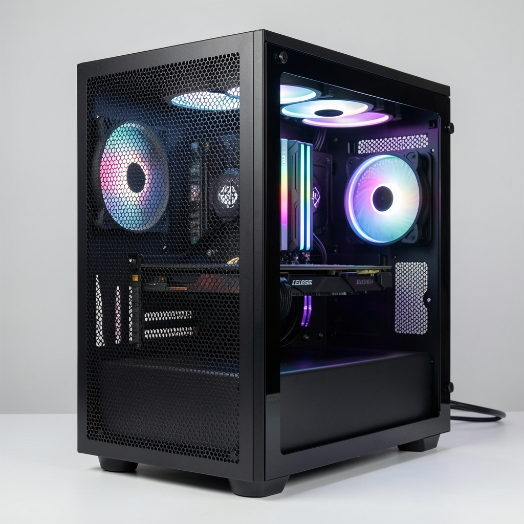 Carcasa PC Fractal Design Torrent Compact Mid Tower neagra cu fata din grila metalica mesh pentru airflow maxim, panou lateral sticla calcita si interior organizat cu componente high-end