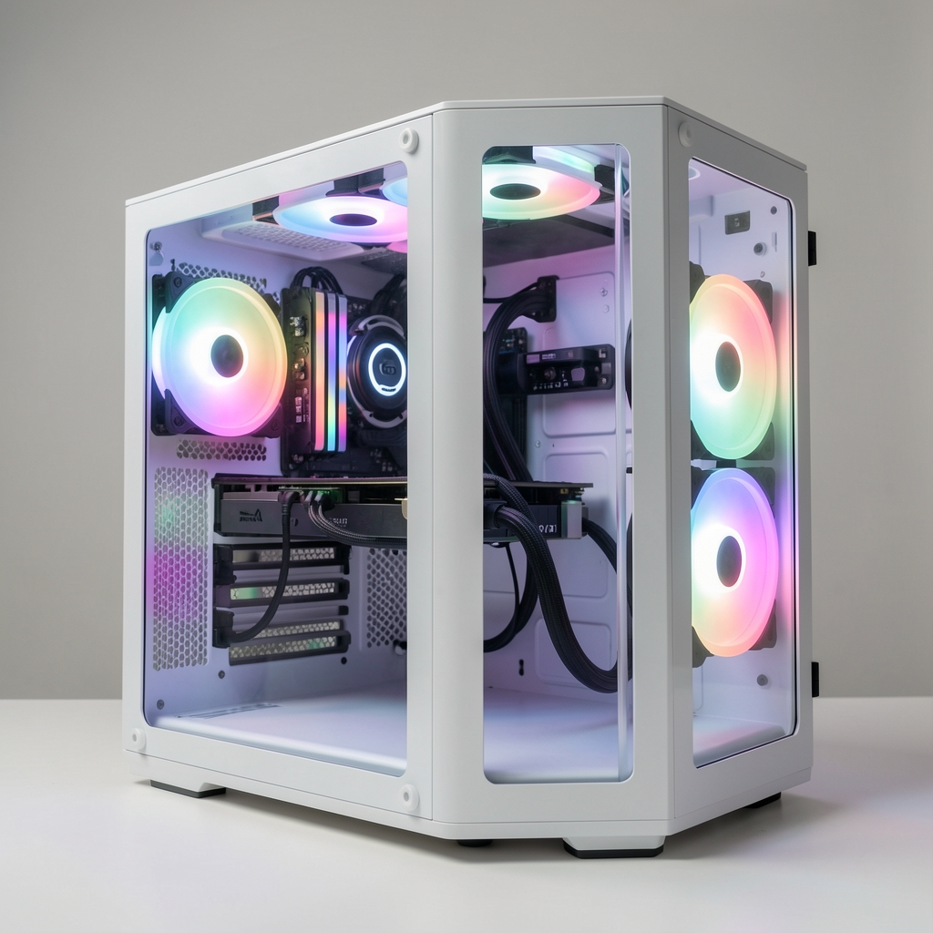 Carcasa PC Lian Li O11 Dynamic EVO XL Full Tower alba cu doua panouri de sticla calcita, interior illuminat RGB, suport dual-chamber pentru water cooling custom