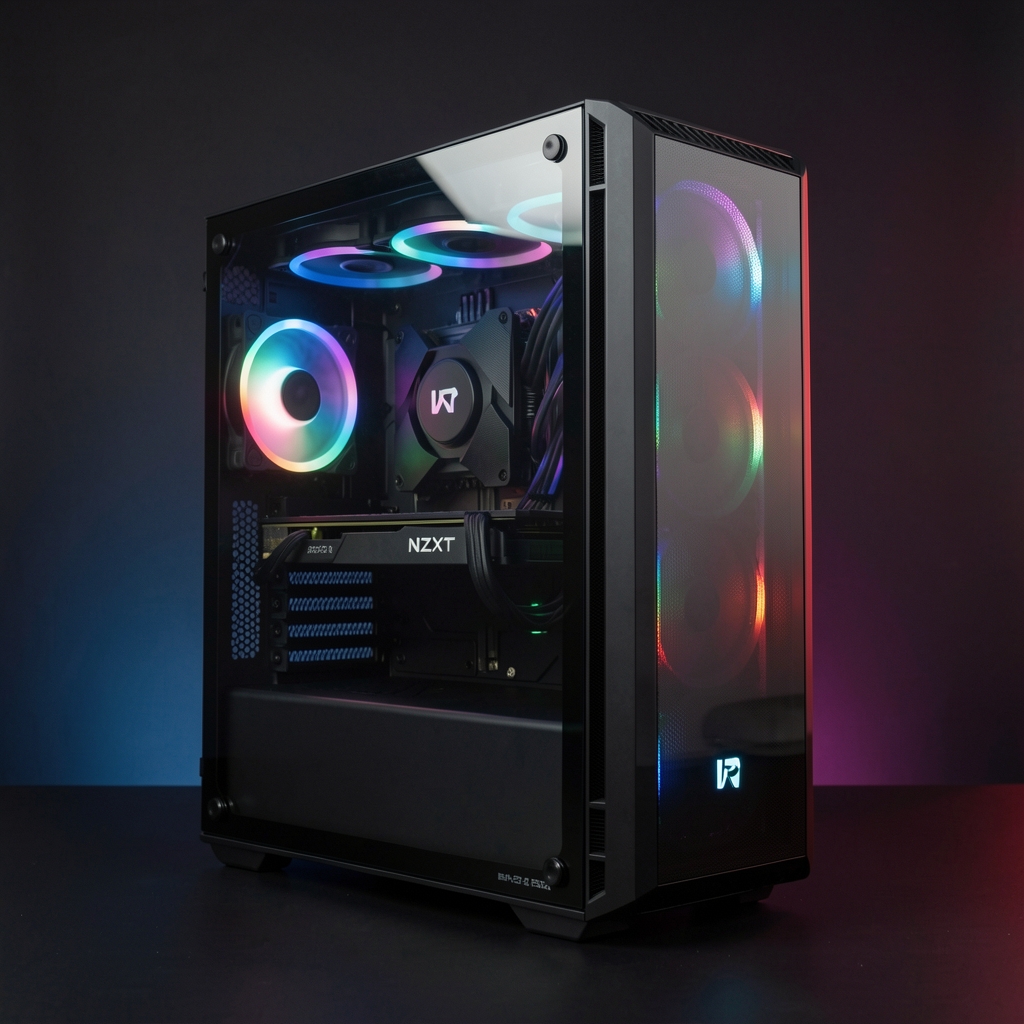 Carcasa PC NZXT H9 Elite Mid Tower neagra cu panou frontal si lateral din sticla calcita, camera secundara vizibila prin sticla, iluminare RGB subtila pe fundal inchis