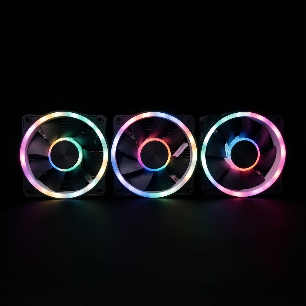 Set 3 ventilatoare Lian Li Uni Fan SL-Infinity 120mm ARGB cu iluminare LED infinita in cadru, design daisy-chain fara cabluri vizibile, pe fundal negru