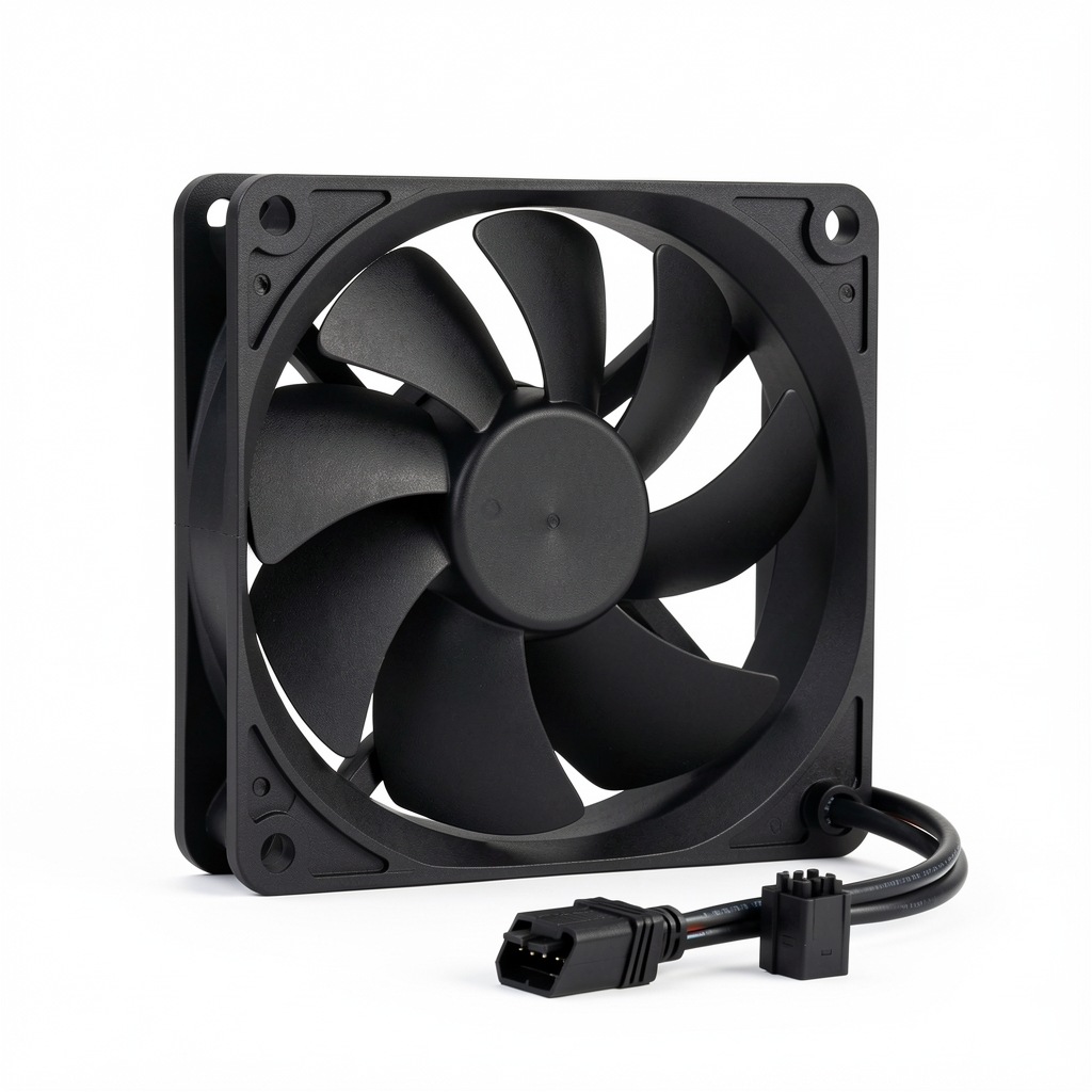 Ventilator Noctua NF-A14 PWM chromax.black 140mm fara iluminare cu pale aerodinamice negre, cadru negru si conector 4-pin PWM pe fundal alb