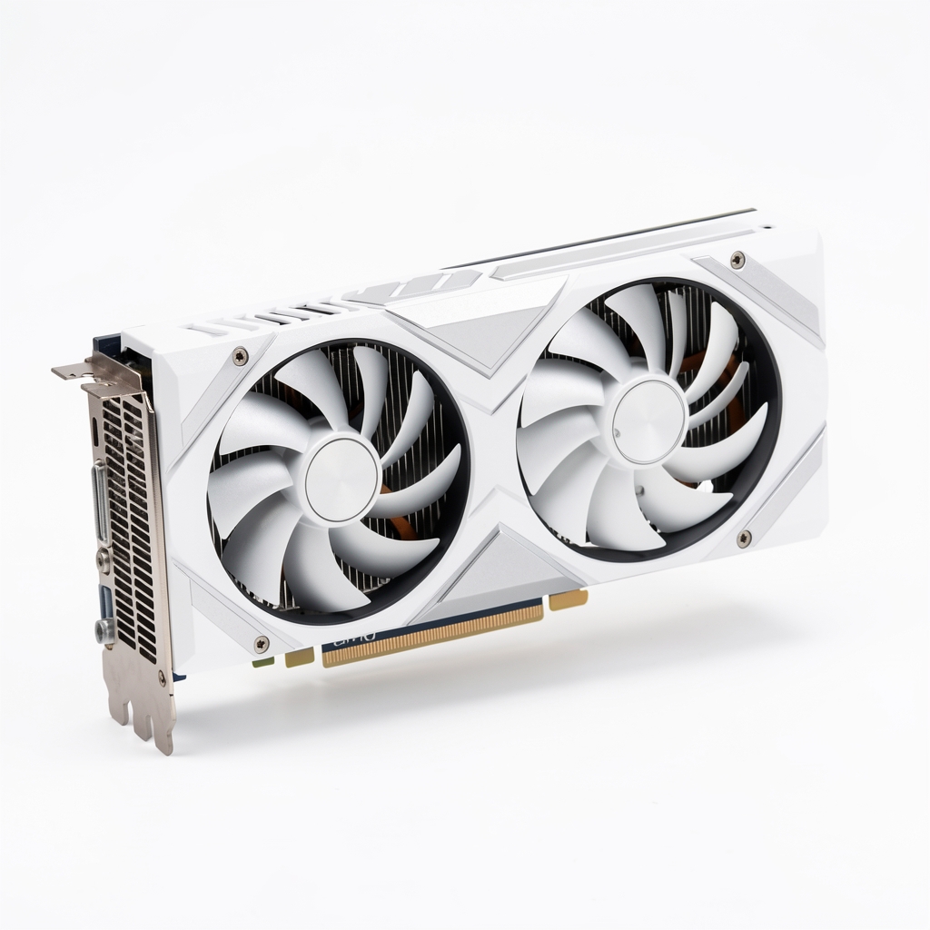 Placă video NVIDIA GeForce RTX 4070 Ti Super cu cooler dual-fan MSI Gaming X Slim, design alb cu detalii argintii pe fundal alb de studio
