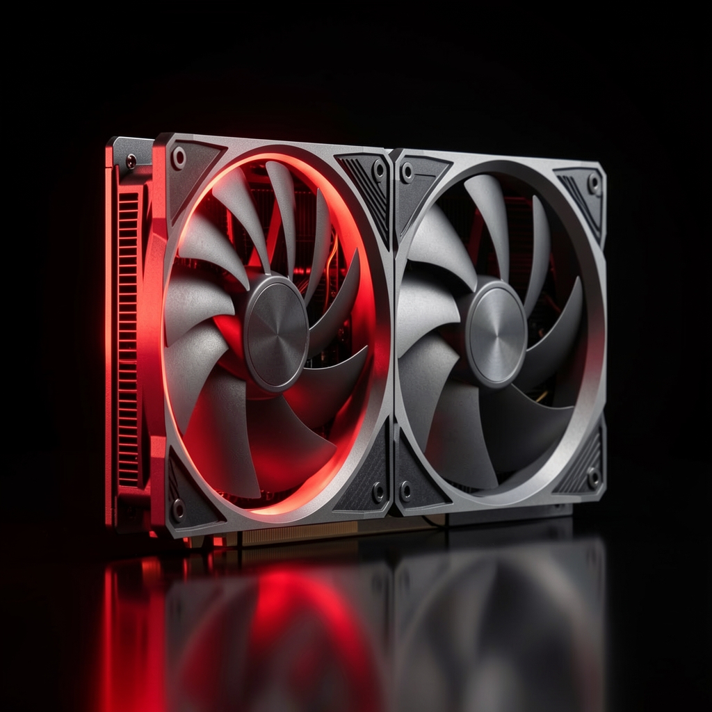 Placă video AMD Radeon RX 7900 XTX cu cooler tri-fan ASUS ROG Strix, iluminare RGB roșie-gri pe fundal negru cu reflexii metalice